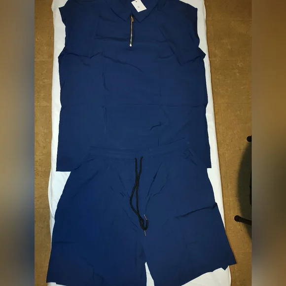 Men's Blue Quarter Zip Up  Shorts Set - Picture 3 of 4